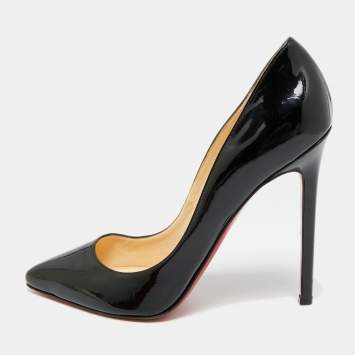 Christian Louboutin Black Patent Halte Ankle Strap Pumps Size 40