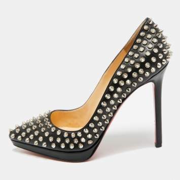 مملوكة مسبقًا Christian Louboutin Pigalle Plato Spike Size 39 Black Leather Platform Pumps