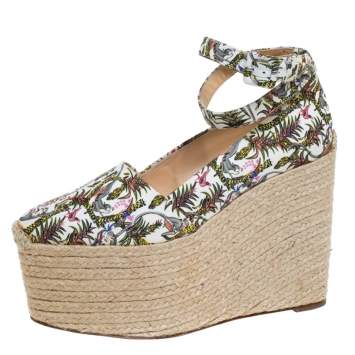 Pre Owned Christian Louboutin Multicolor Jungle Canvas Dehia Espadrille Platform Pumps Size 40