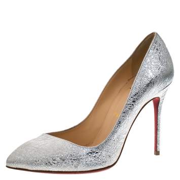 �مملوكة مسبقًا Christian Louboutin Silver Foil Leather Corneille Pointed Toe Pumps Size 36.5