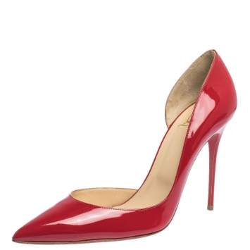 Pre Owned Christian Louboutin Red Patent Leather Iriza D'orsay Pumps Size 41