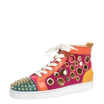 Pre Owned Christian Louboutin Multicolor Suede and Leather Bubble Spikes High-Top Sneakers Size 40