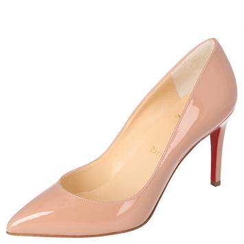 Pre Owned Christian Louboutin Nude Patent Leather Pigalle Pointed Toe Pumps Size 39