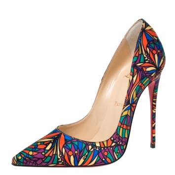 Pre Owned Christian Louboutin Multicolor Vitrail Print Satin So Kate Pointed Toe Pumps Size 38