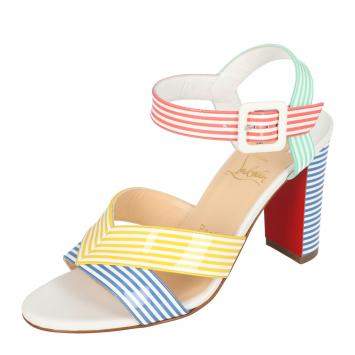 Pre Owned Christian Louboutin Multicolor Patent Leather Palavas Block Heel Sandals Size 39