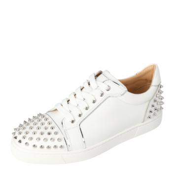 Pre Owned Christian Louboutin White Leather Vierissima Spikes Sneakers Size 39