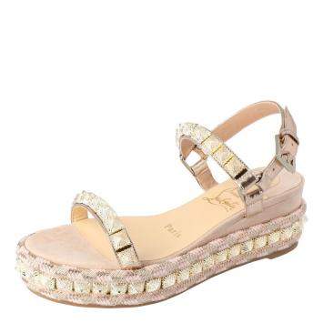 Pre Owned Christian Louboutin Beige Leather Pira Ryad Espadrille Platform Sandals Size 41