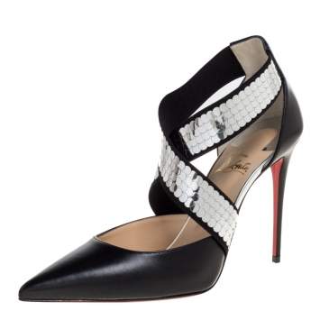 Pre Owned Christian Louboutin Black Leather Jeres Cross Strap Pointed Toe Pumps Size 40