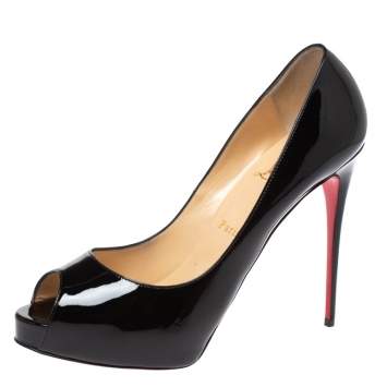 Pre Owned Christian Louboutin Black Patent Leather Very Prive Peep Toe Platform Pumps Size 40.5