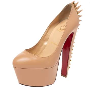 Pre Owned Christian Louboutin Beige Leather Electropump Platform Pumps Size 36