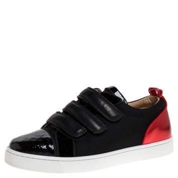 Pre Owned Christian Louboutin Black/Red Canvas and Patent Leather Kiddo Orlato Low Top Sneakers Size 40