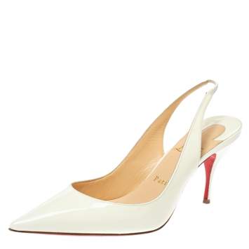 Pre Owned Christian Louboutin White Patent Leather Clare Slingback Pointed Toe Pumps Size 38.5