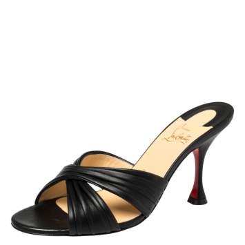 Pre Owned Christian Louboutin Black Leather Nicol Slide Sandals Size 38