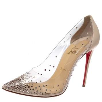 Pre Owned Christian Louboutin Cream Leather And PVC Degrastrass Pointed Toe Pumps Size 41