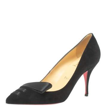 Pre Owned Christian Louboutin Black Suede Leather And Satin So Audrey Veau Velours Pumps Size 38