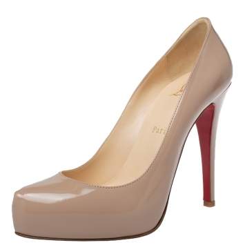 Pre Owned Christian Louboutin Beige Patent Leather Rolando Platform Pumps Size 37.5