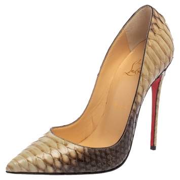 Pre Owned Christian Louboutin Brown/Grey Python Leather So Kate Pumps Size 38.5
