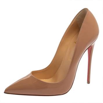 Pre Owned Christian Louboutin Nude Beige Patent Leather So Kate Pumps Size 38