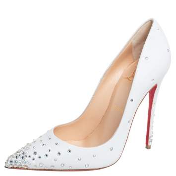 Pre Owned Christian Louboutin White Leather Degrastrass 120 Pumps Size 37