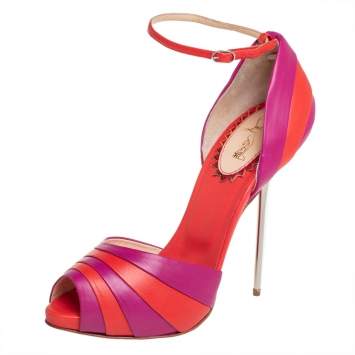 Pre Owned Christian Louboutin Orange/Purple Leather Armadillo Pumps Size 38.5