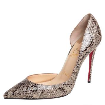 Pre Owned Christian Louboutin Metallic Snakeskin, Glitter Iriza D'Orsay Pumps Size 37