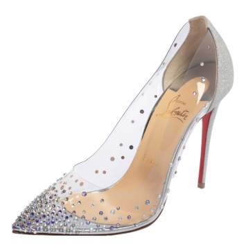 Pre Owned Christian Louboutin Transparent PVC Strass Degrastrassista Pointed Toe Pumps Size 38.5