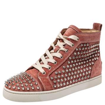 Pre Owned Christian Louboutin Brown Suede Louis Spikes High Top Sneakers Size 40