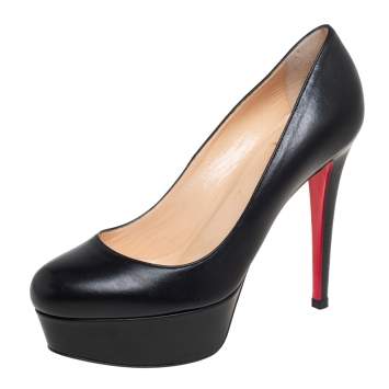 Pre Owned Christian Louboutin Black Leather Bianca Platform Pumps Size 35.5