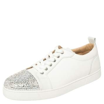 Pre Owned Christian Louboutin White Leather Gondola Strass Low Top Sneakers Size 41
