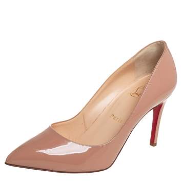 Pre Owned Christian Louboutin Beige Patent Leather Pigalle Pumps Size 37.5