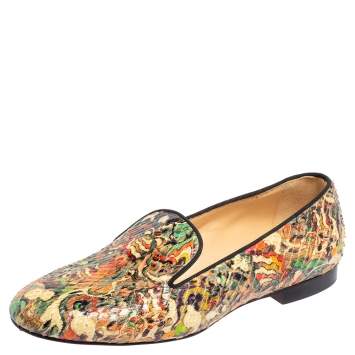 Pre Owned Christian Louboutin Multicolor Python Smoking Slippers Size 38.5