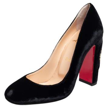 Pre Owned Christian Louboutin Black Velvet  Cadrilla Corazon Pumps Size 37.5