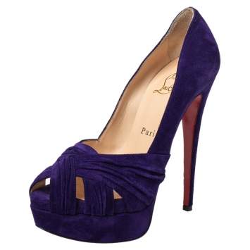 Pre Owned Christian Louboutin Purple Suede Aborina Peep Toe Platform Pumps Size 36.5