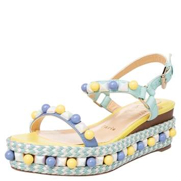 Pre Owned Christian Louboutin Multicolor Leather Cataconico Platform Espadrille Sandals Size 35