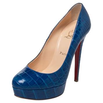 Pre Owned Christian Louboutin Blue Alligator Leather Bianca Platform Pumps Size 39