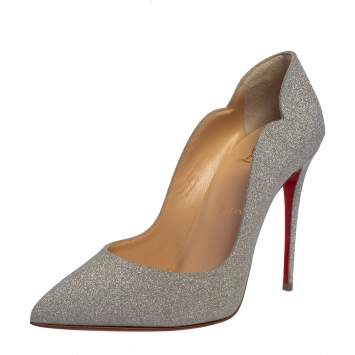 Pre Owned Christian Louboutin Metallic Silver Glitters Hot Chick Pumps Size 38