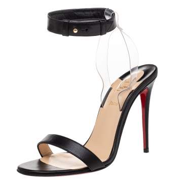 Pre Owned Christian Louboutin Black Leather And PVC Jonatina Ankle Strap Sandals Size 37