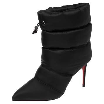 Pre Owned Christian Louboutin Black Padded Nylon Astro Puffer Ankle Boots Size 36