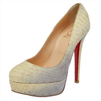 Pre Owned Christian Louboutin Two Tone Python Leather Bianca Platform Pumps Size 35.5