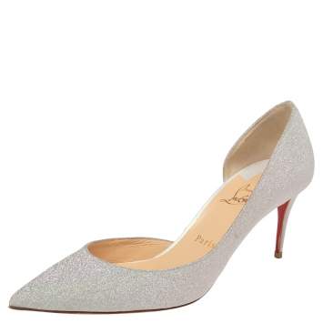 Pre Owned Christian Louboutin Silver Glitter Iriza D'Orsay Pumps Size 39