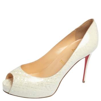 Pre Owned Christian Louboutin White Textured Patent Leather Very Prive Pumps Size 40