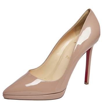 Pre Owned Christian Louboutin Beige Patent Leather Pigalle Plato Pumps Size 39.5