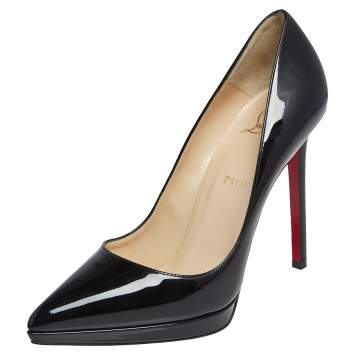 Pre Owned Christian Louboutin Black Patent Leather Pigalle Plato Pumps 40.5