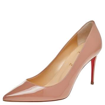 Pre Owned Christian Louboutin Beige Patent Leather Kate Pointed Toe Pumps Size 39