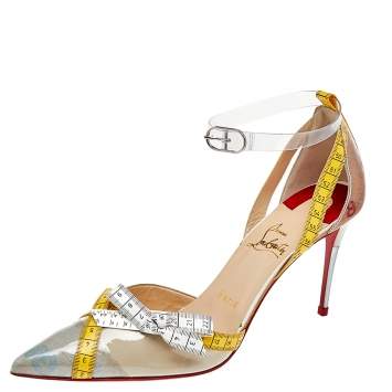 Pre Owned Christian Louboutin Multicolor Tape Trimmed PVC Metri Pumps Size 38