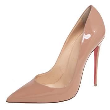 Pre Owned Christian Louboutin Beige Patent Leather So Kate Pointed Toe Pumps Size 38.5