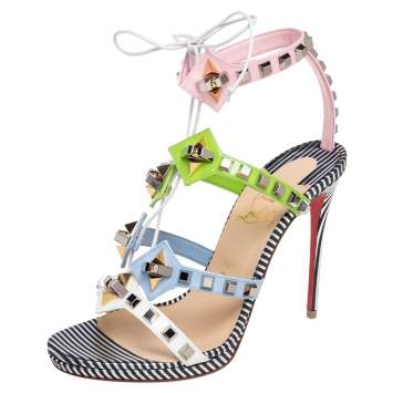Pre Owned Christian Louboutin Multicolored Leather Multiplaticool Embellished Sandals Size 38.5