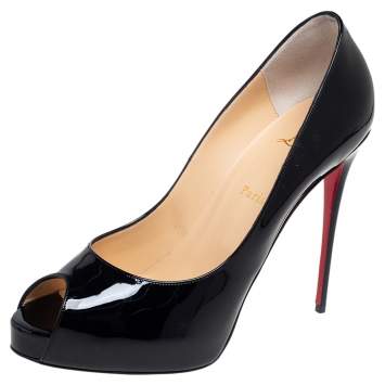 Pre Owned Christian Louboutin Black Patent Leather Very Prive Peep Toe Pumps Size 41