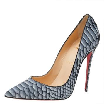 Pre Owned Christian Louboutin Black/White Python Leather So Kate Pointed Toe Pumps Size 39.5