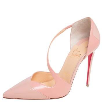 Pre Owned Christian Louboutin Pink Patent Leather Round Pumps Size 37